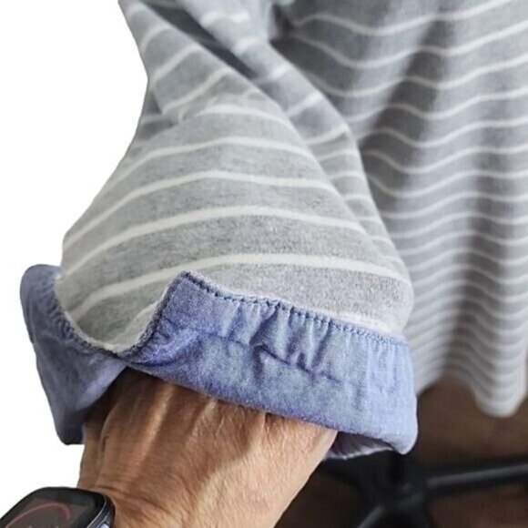 Nautica womens 3/4 sleeve gray and white striped top with denim trim, size XXL - Picture 2 of 5